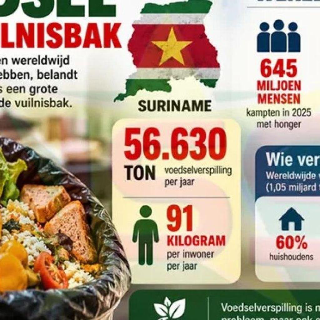 Surinaamse gezinnen gooien jaarlijks ruim 56.000 ton voedsel weg
