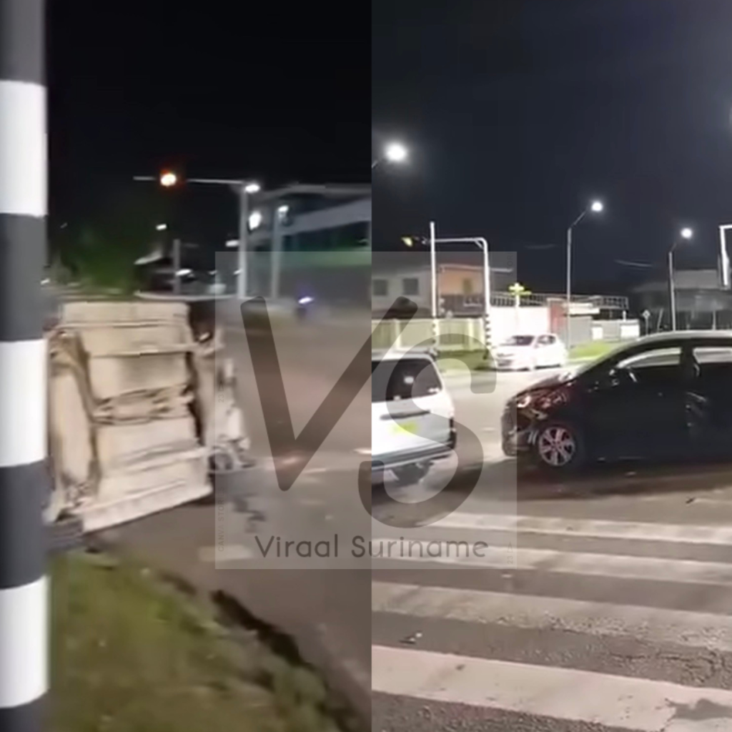 Auto op z’n zij beland na verkeersongeval aan de Coppenamestraat